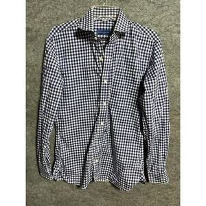 Alton Lane Button Shirt Mens L Black Label Check Gingham Long Sleeve Blue